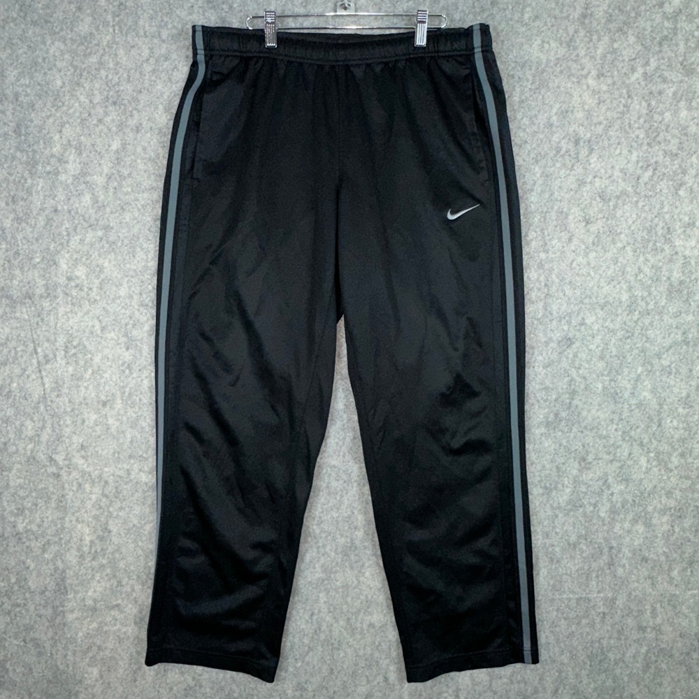 Nike Track Pants Mens L Black Grey Stripe 480238-010 Athletic Training Joggers